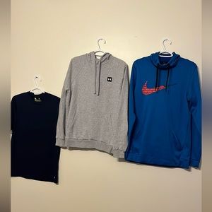 MENS LOT SIZE SMALL S NIKE HOODIE UNDER ARMOR SWEATSHIRT XERSION TSHIRT ATHLETIC